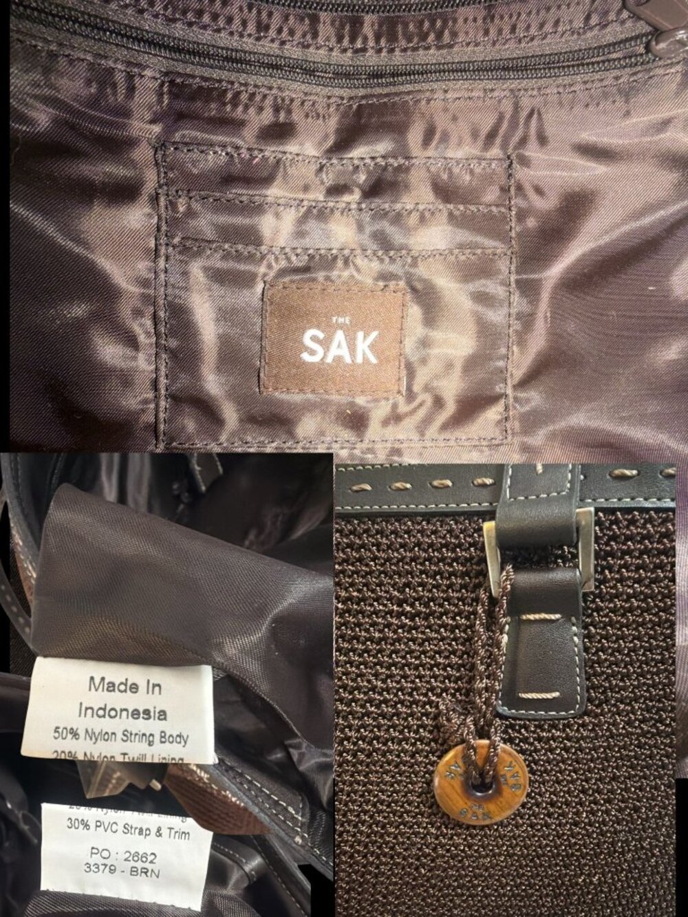 The Sak Shoulder Bag Brown Nylon Crochet Tote with Whipstitch Accent + Bag Charm - Picture 9 of 9